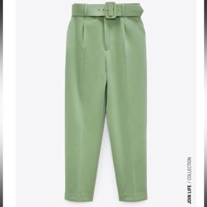 Zara High-Waist Belted Trousers